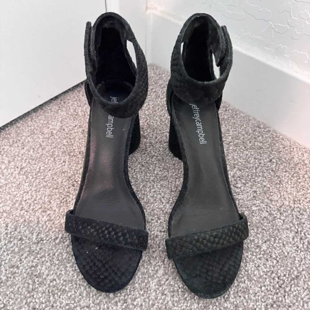 Jeffrey Campbell Laura Heels Size 6.5 Black Croc Ankle Strap Sandal Classic Chic